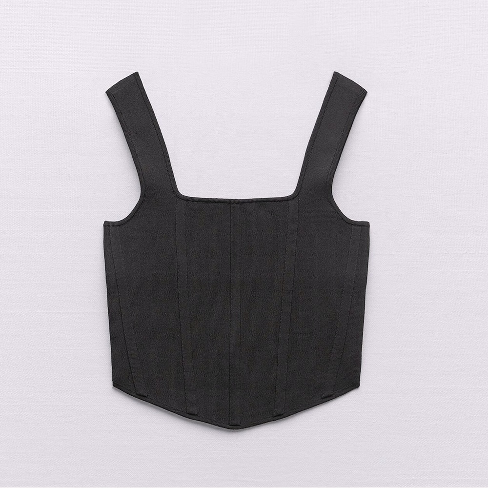 Zara KNIT CORSETRY-INSPIRED Crop TOP Black Size M NEW